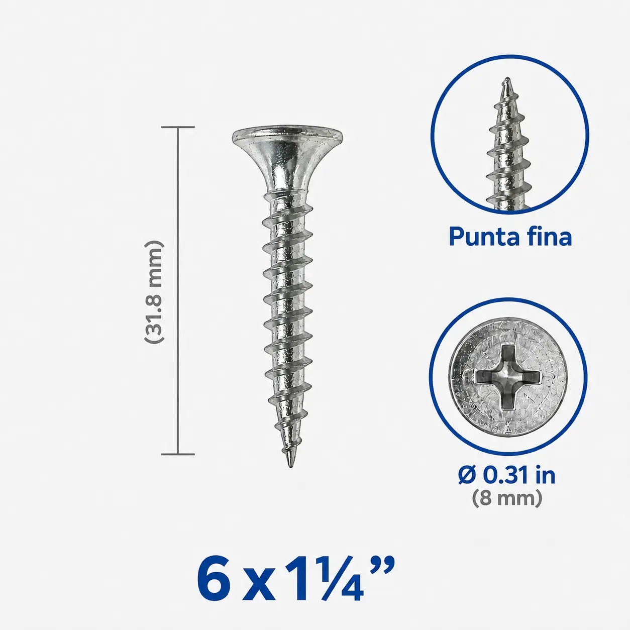 Tornillo Volcanita Rosca Gruesa CRS Zincado 6 × 1_4(100 U)