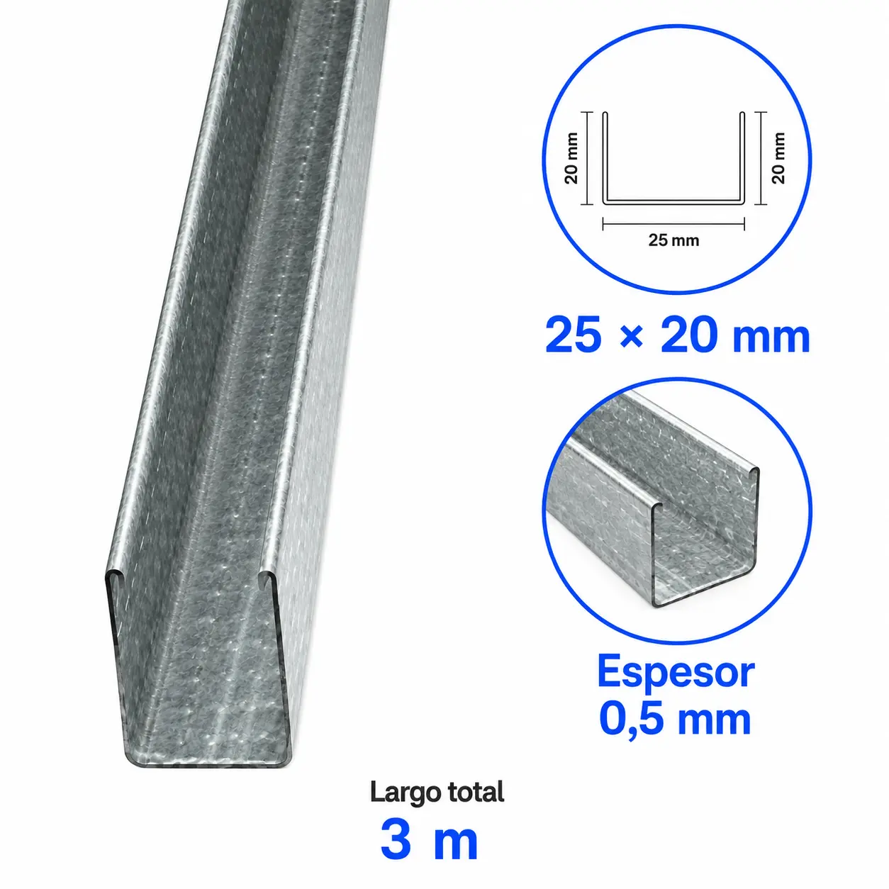 infografia Canal Perimetral Metalcon 25x20x0,5mm x 3m