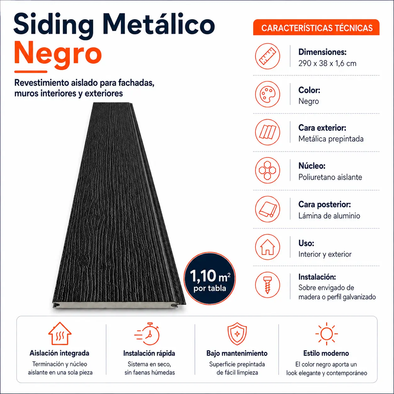 Infografía Siding metalico negro Infografía Siding metalico negro