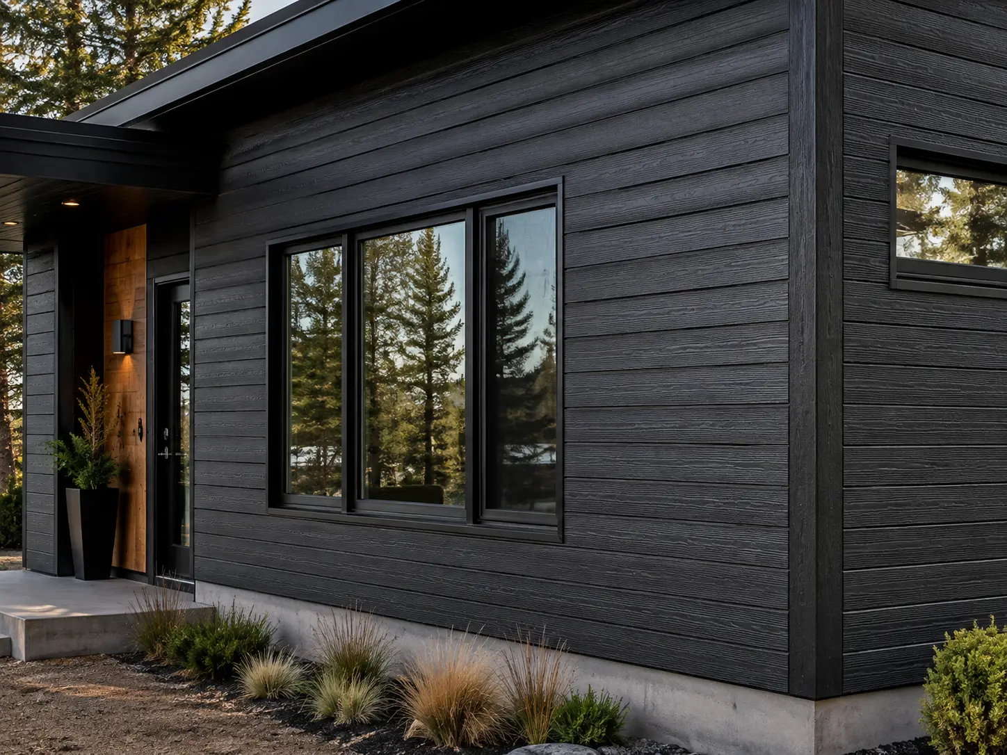 Siding Metálico Negro instalado Casa con instalación de siding metálico negro