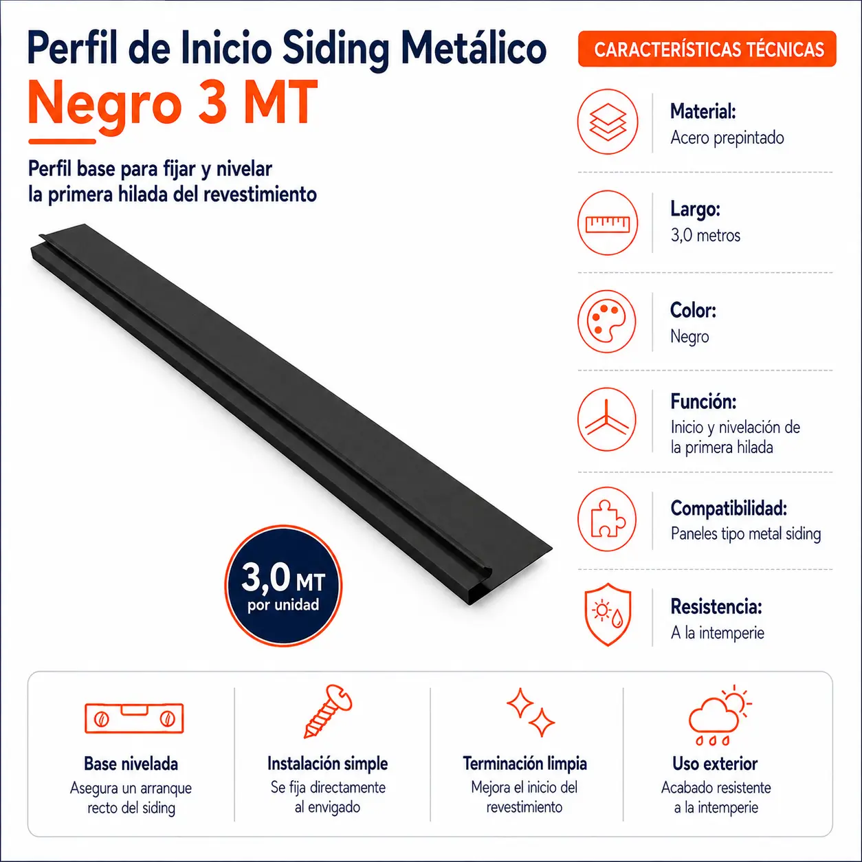 perfil de inicio siding metalico negro infografía infografía perfil de inicio siding metálico negro
