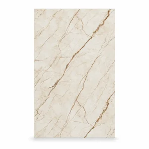 Placa UV SPC mármol beige, plancha completa con vetas café vista de frente