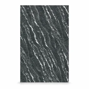 Placa UV SPC piedra negra, plancha completa con vetas blancas vista de frente