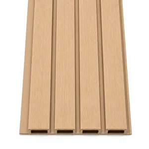 Wall panel exterior WPC roble natural, tira de cuatro nervios en tono madera claro