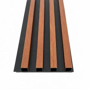 Wall panel interior WPC café negro, nervios en tono madera sobre base negra