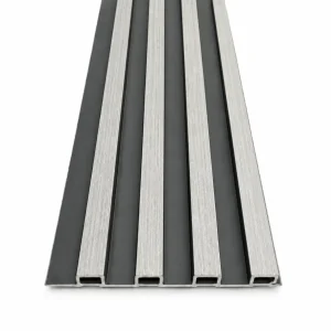 Wall panel interior WPC plateado negro, nervios plateados sobre base oscura